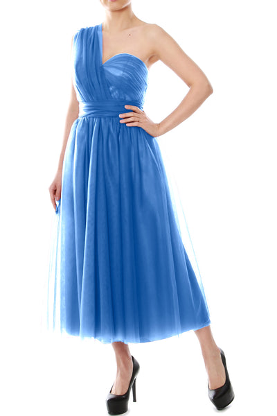 MACloth Midi Convertible Bridesmaid Dresses Tulle Wedding Party Gown Bridal