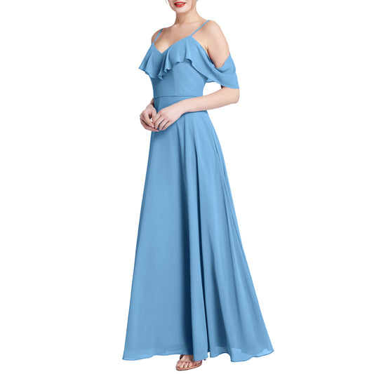 MACloth Vestidos largos maxi con escote en V y hombros descubiertos para dama de honor para bodas y fiestas