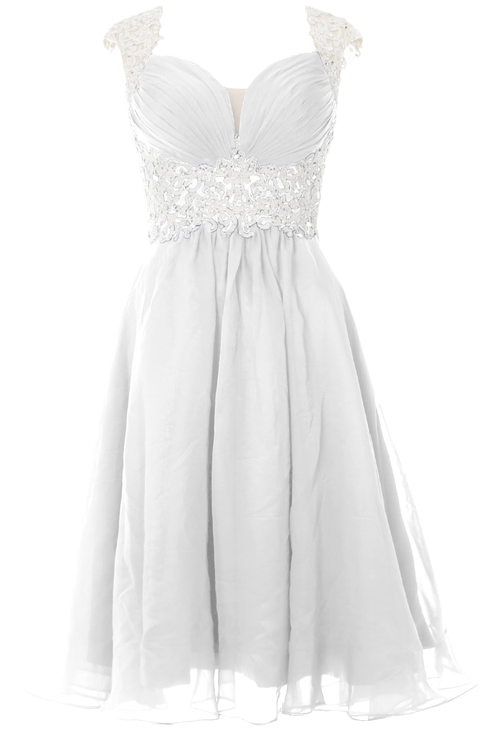 MACloth Women Cap Sleeve Lace Chiffon Short Prom Dress Wedding Party Formal Gown
