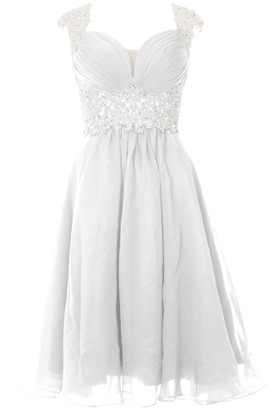MACloth Women Cap Sleeve Lace Chiffon Short Prom Dress Wedding Party Formal Gown