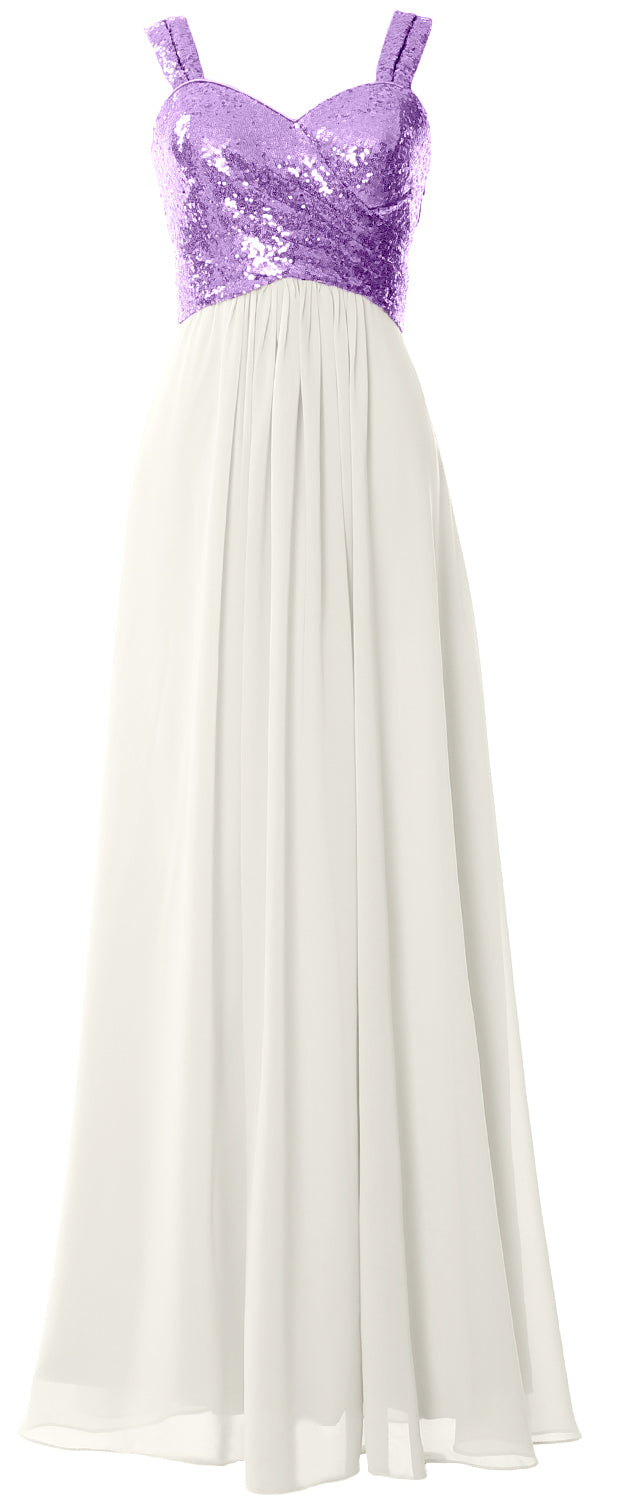 MACloth Women Sequin Chiffon Long Bridesmaid Dress Cowl Back