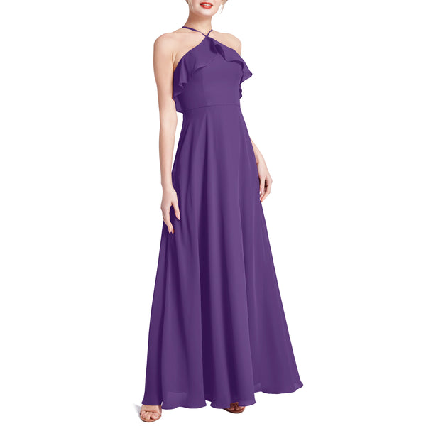 MACloth Women Ruffle Overlay Maxi Wedding Party Bridesmaid Dresses Evening Gown