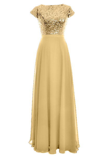 MACloth Women Cap Sleeve Sequin Long Birdesmaid Dress Wedding Party Formal Gown