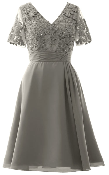 MACloth Women Knee Length Mother of Bride Dresses Short Sleeves Wedding