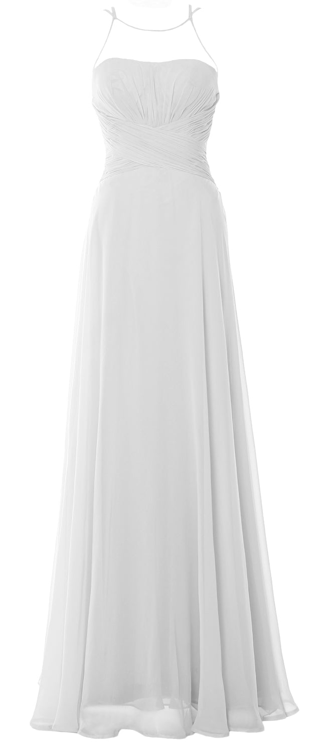 MACloth Damen Neckholder Langes Brautjungfernkleid Chiffon Schlichtes Ballkleid Formales Kleid