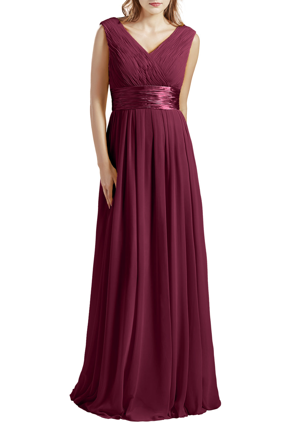 MACloth Damen Langes V-Ausschnitt Chiffon Brautjungfernkleid mit Rüschen BD