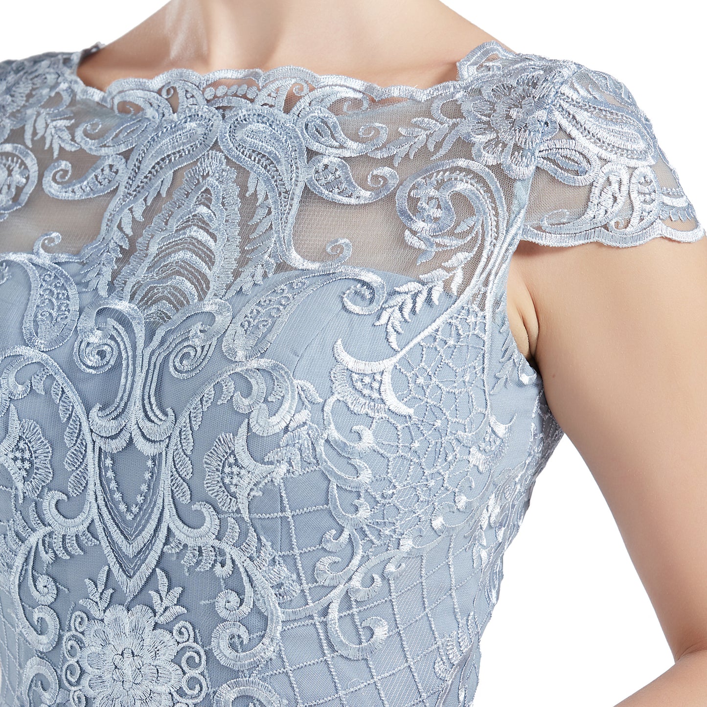 MACloth Women Cap Sleeve Scoop Lace Long Wedding Mother Bride Dresses Formal