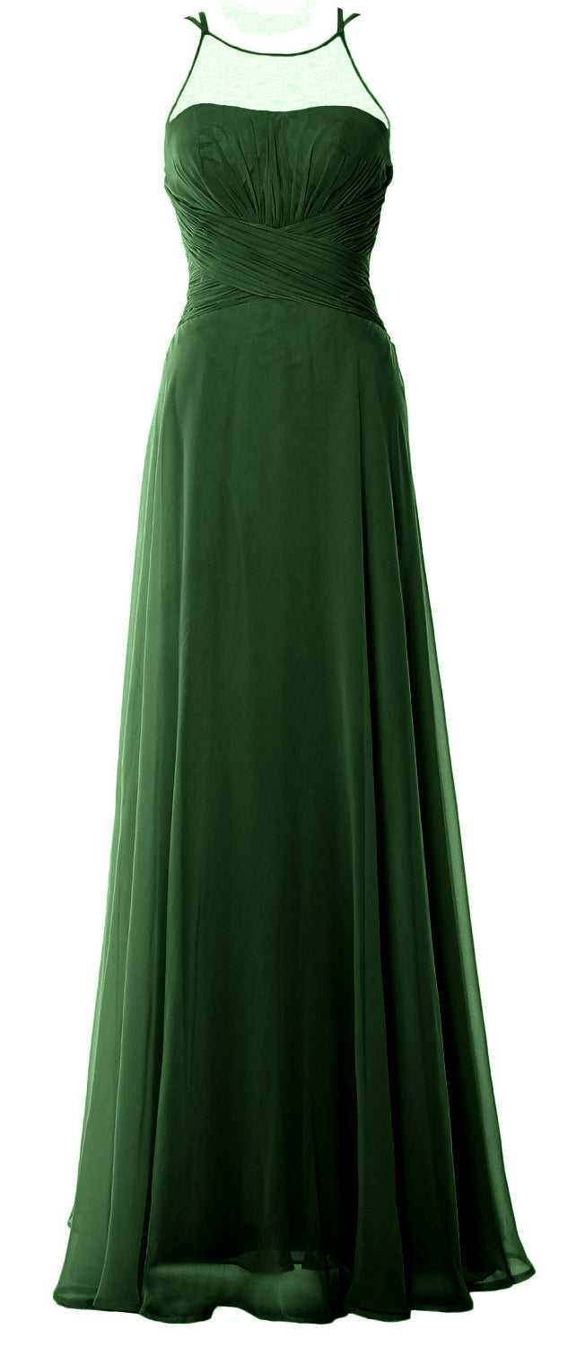 MACloth Damen Neckholder Langes Brautjungfernkleid Chiffon Schlichtes Ballkleid Formales Kleid