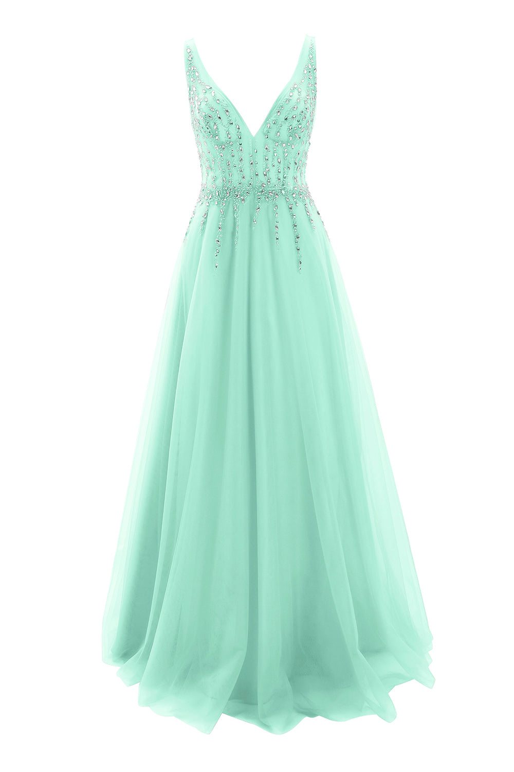 MACloth Ballkleid mit tiefem V-Ausschnitt, Tüll, lang, formelles Abendkleid, Brautkleid, Hochzeit