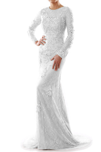 MACloth Women Long Sleeve Mermaid Lace Evening Formal Gown Mother of Bride Dress
