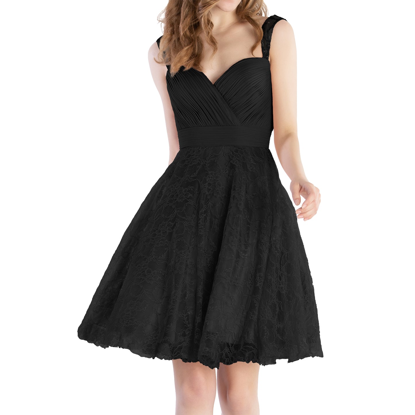 MACloth Women Sweetheart Pleated Lace Short Wedding Party Bridesmaid Dresses LBD