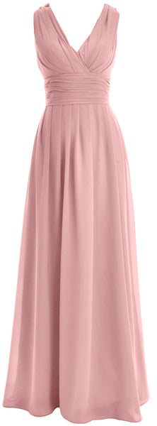 MACloth Long Romantic Wedding Party Bridesmaid Dresses V neck Sleeveless