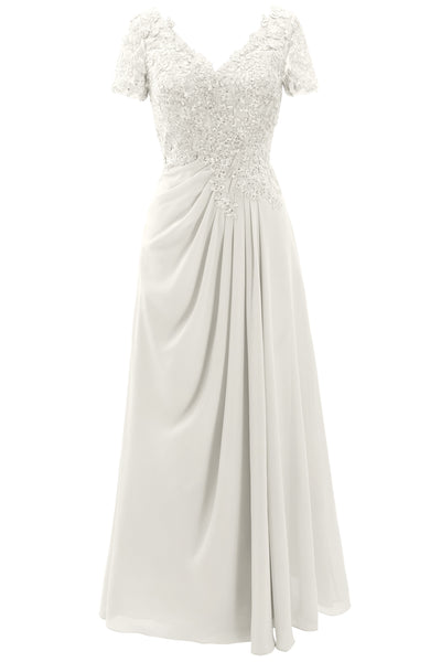 MACloth Women Mother of the Bride Dresses Short Sleeve Lace Wedding Evening Gown