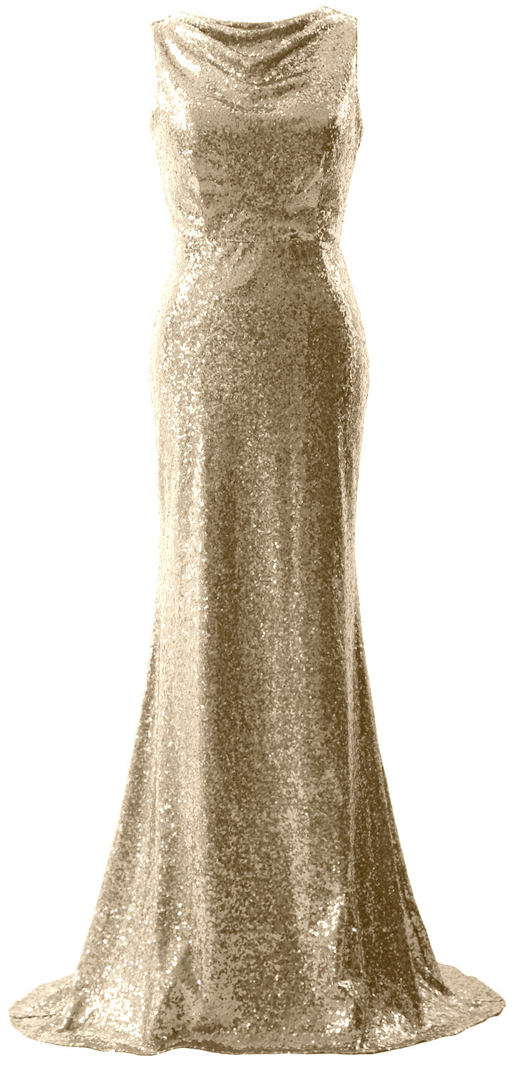 Vestido de dama de honor con lentejuelas y cuello en V de MACloth para mujer, vestido de fiesta de noche largo estilo sirena