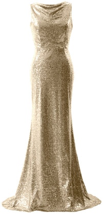 MACloth Women Sequin Crowl Bridesmaid Dress Mermaid Long Evening Party Gown