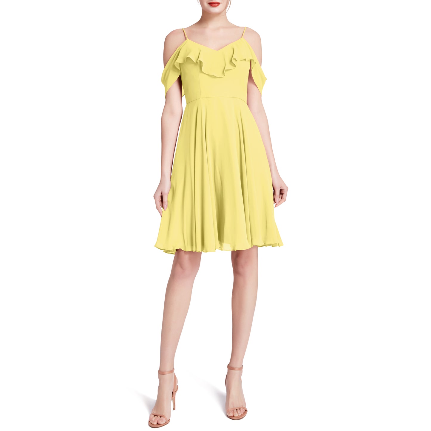 MACloth Damen-Kleid mit kalten Schultern und Rüschen, kurz, für Hochzeit, Party, Brautjungfern