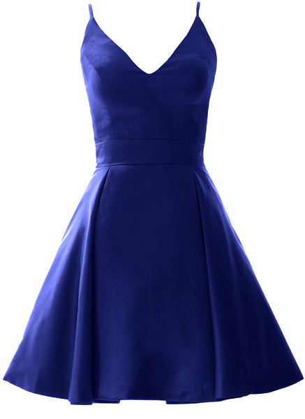 MACloth Mini Prom Homecoming Dresses V Neck Satin Wedding Guest Formal Gown