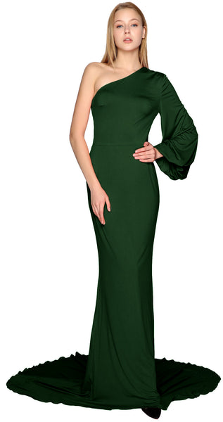 MACloth Mermaid Prom Dresses One Shoulder Long Sleeves Jersey Formal Evening Gown