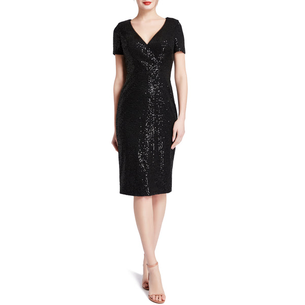 MACloth Women V Neck Short Sleeves Knee Length Sequin Casual Cocktail Dresses