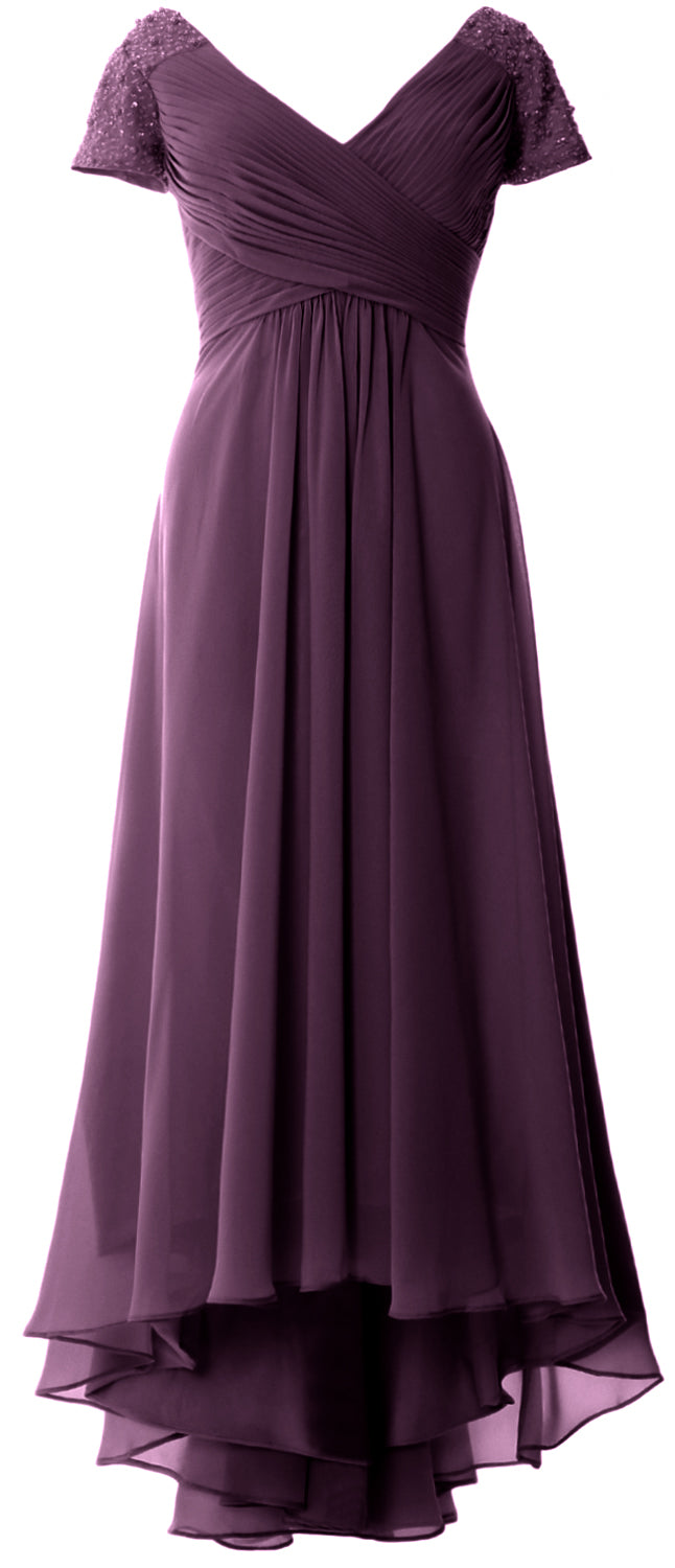 MACloth Mujeres Manga Corta Cuello En V Hi Lo Madre De La Novia Vestidos De Novio Vestido De Noche