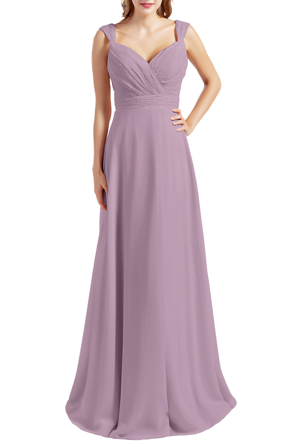 MACloth Damen Brautjungfernkleid mit Spitzenmieder, Chiffon, lang, formelles Abendkleid