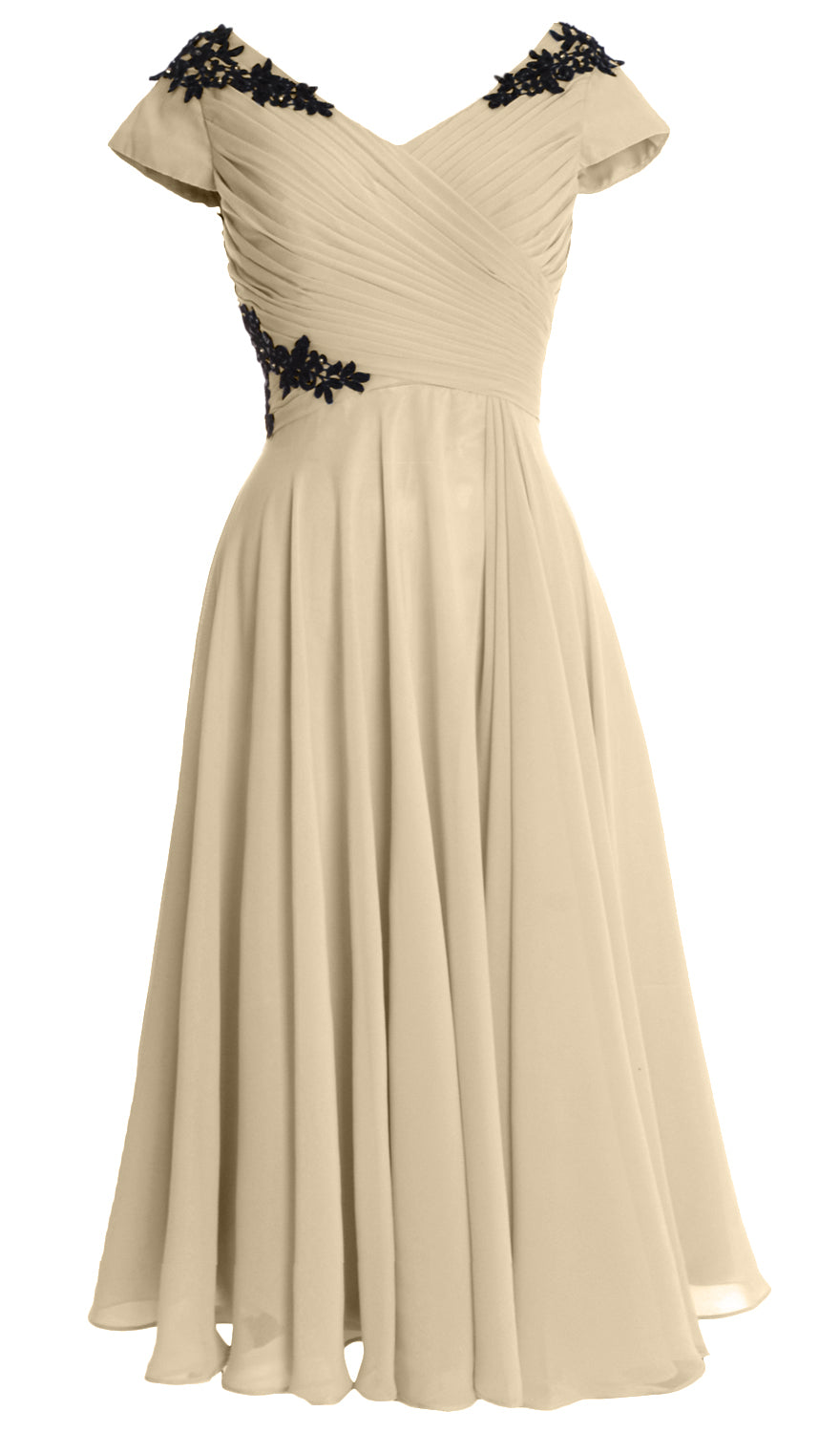 MACloth Damen Kleider für die Brautmutter, V-Ausschnitt, Flügelärmel, wadenlang, Hochzeitsgast