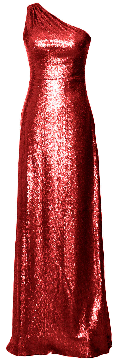 MACloth Women Sequin One Shoulder Long Bridemaid Dresses Military Ball Gown