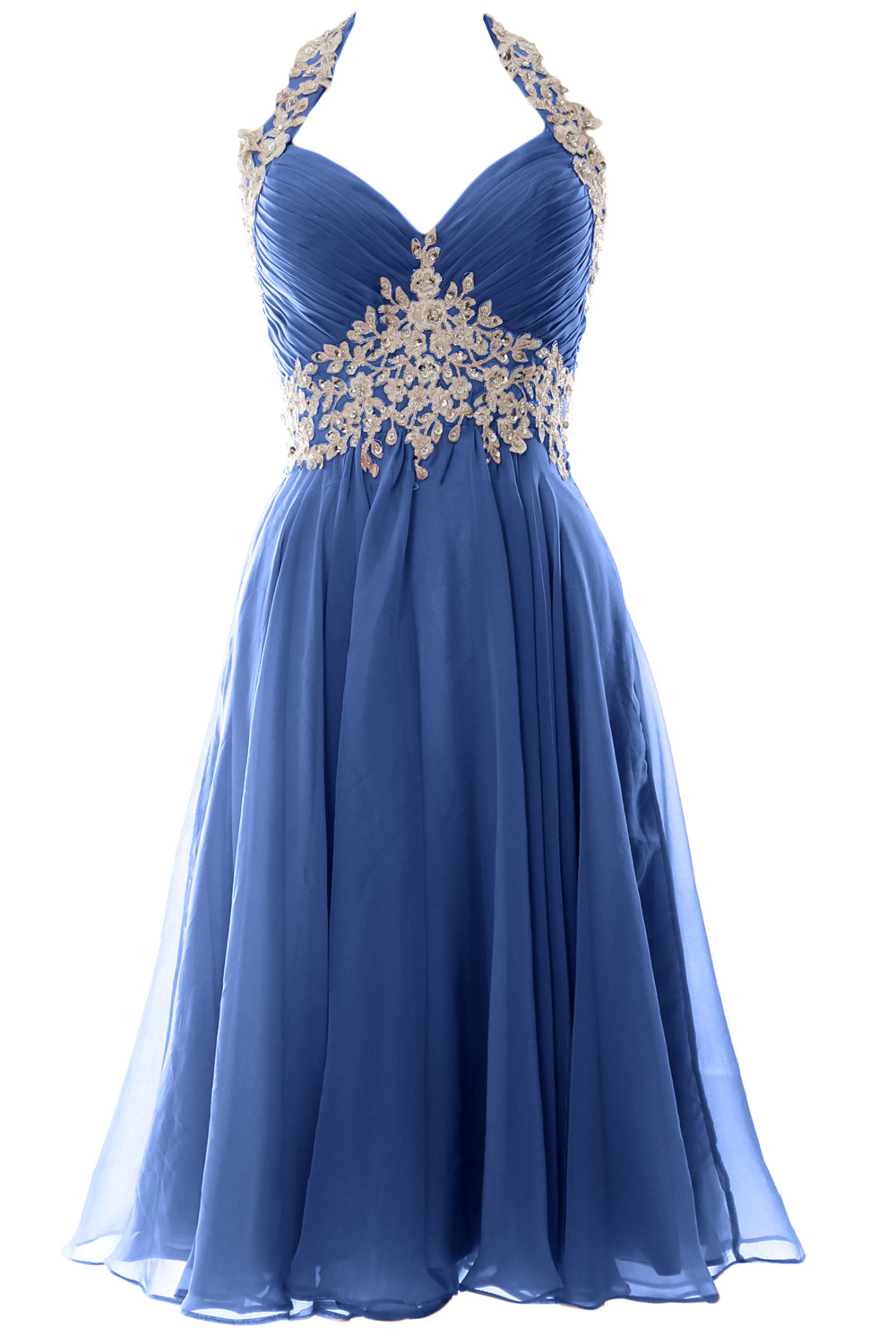 MACloth Damen Neckholder Kurz Spitze Perlenbesetztes Kleid für Hochzeitsgäste Homecoming