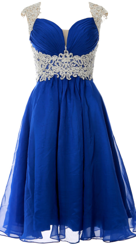 MACloth Women Cap Sleeve Lace Chiffon Short Prom Dress Wedding Party Formal Gown