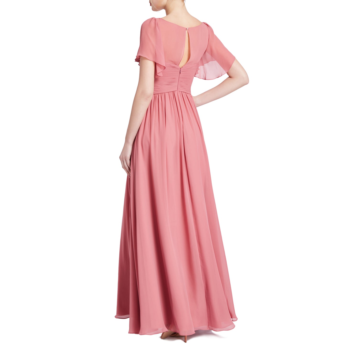 MACloth Vestidos de dama de honor románticos para fiesta de boda con cuello en V y manga corta para mujer