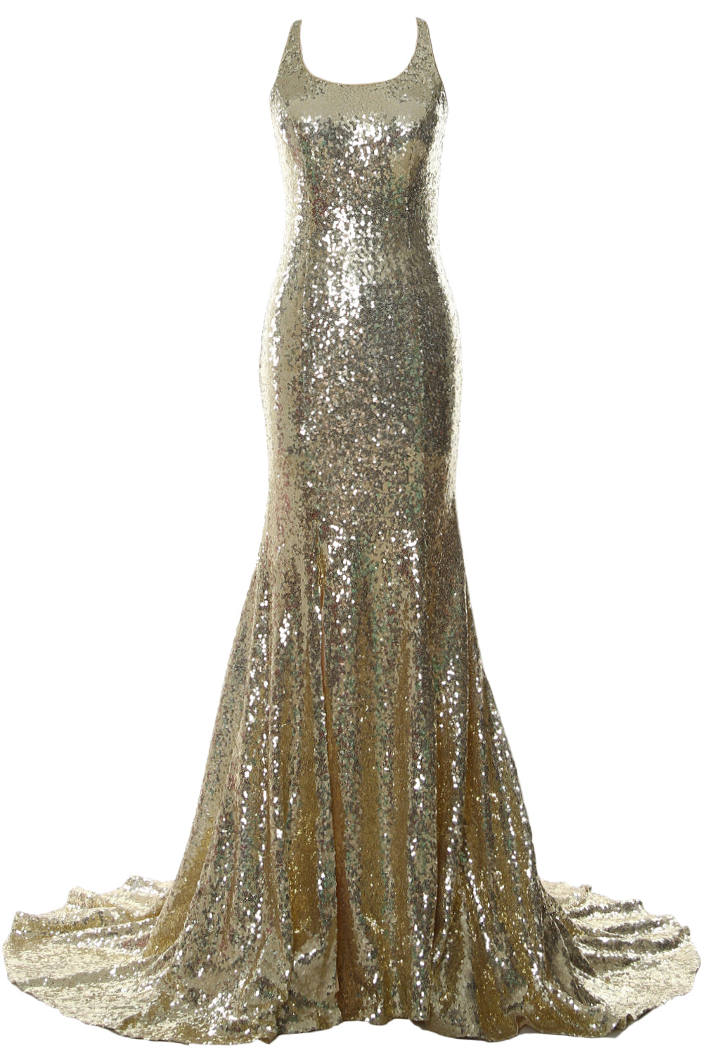 MACloth Vestidos de fiesta de sirena sin mangas con lentejuelas para fiesta de bodas Vestido de noche formal