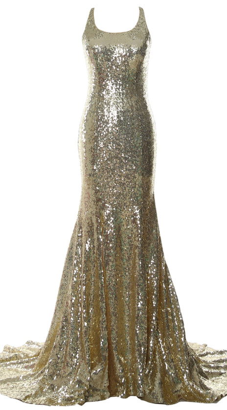 MACloth Mermaid Prom Dresses Sleeveless Sequin Wedding Party Formal Evening Gown