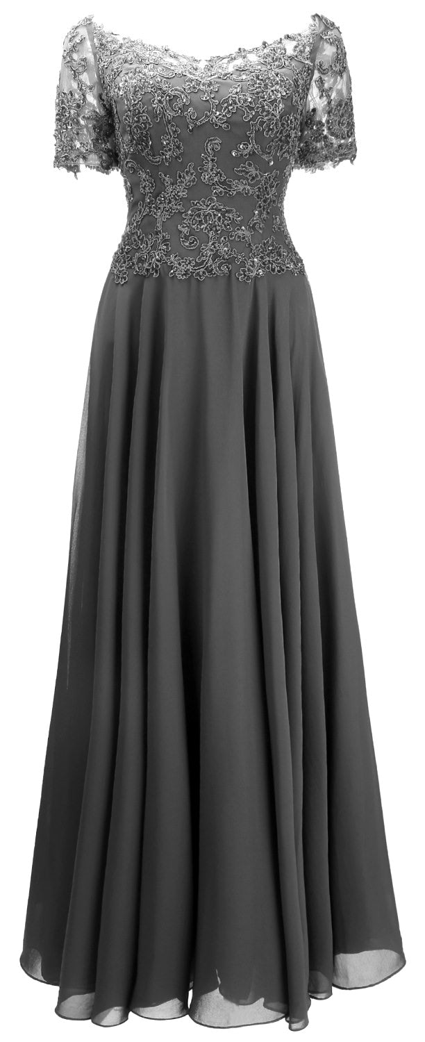 MACloth Damen Mutter Braut Kleider Kurze Ärmel Spitze Abendkleid Schulterfrei