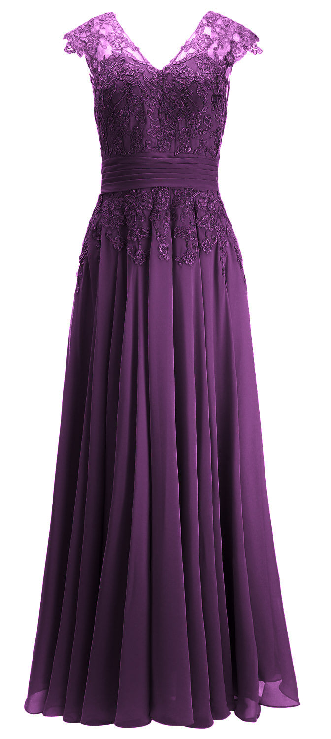 MACloth Damen Maxikleid für die Brautmutter, Flügelärmel, V-Ausschnitt, Spitze, Abendkleid