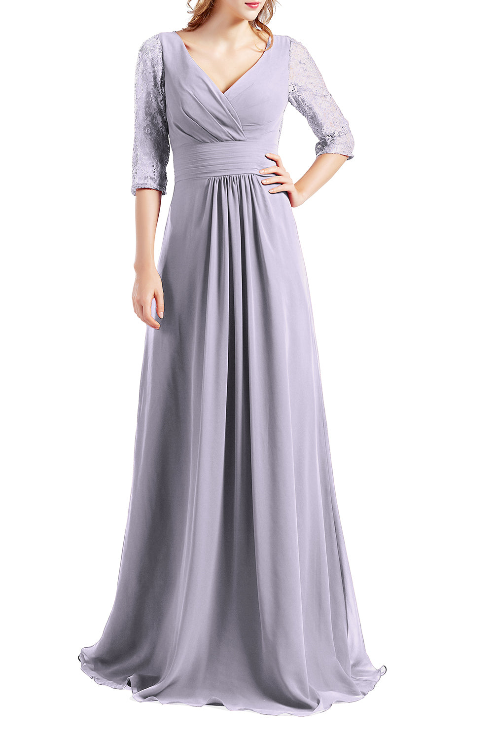 MACloth Damen-Kleid, Halbarm, V-Ausschnitt, Spitze, lang, für Hochzeit, Party, Brautjungfer, Mutter