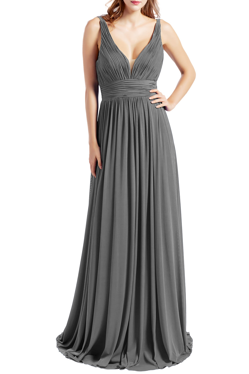 MACloth Women Sleeveless V Neck Bridesmaid Dresses Beach Wedding