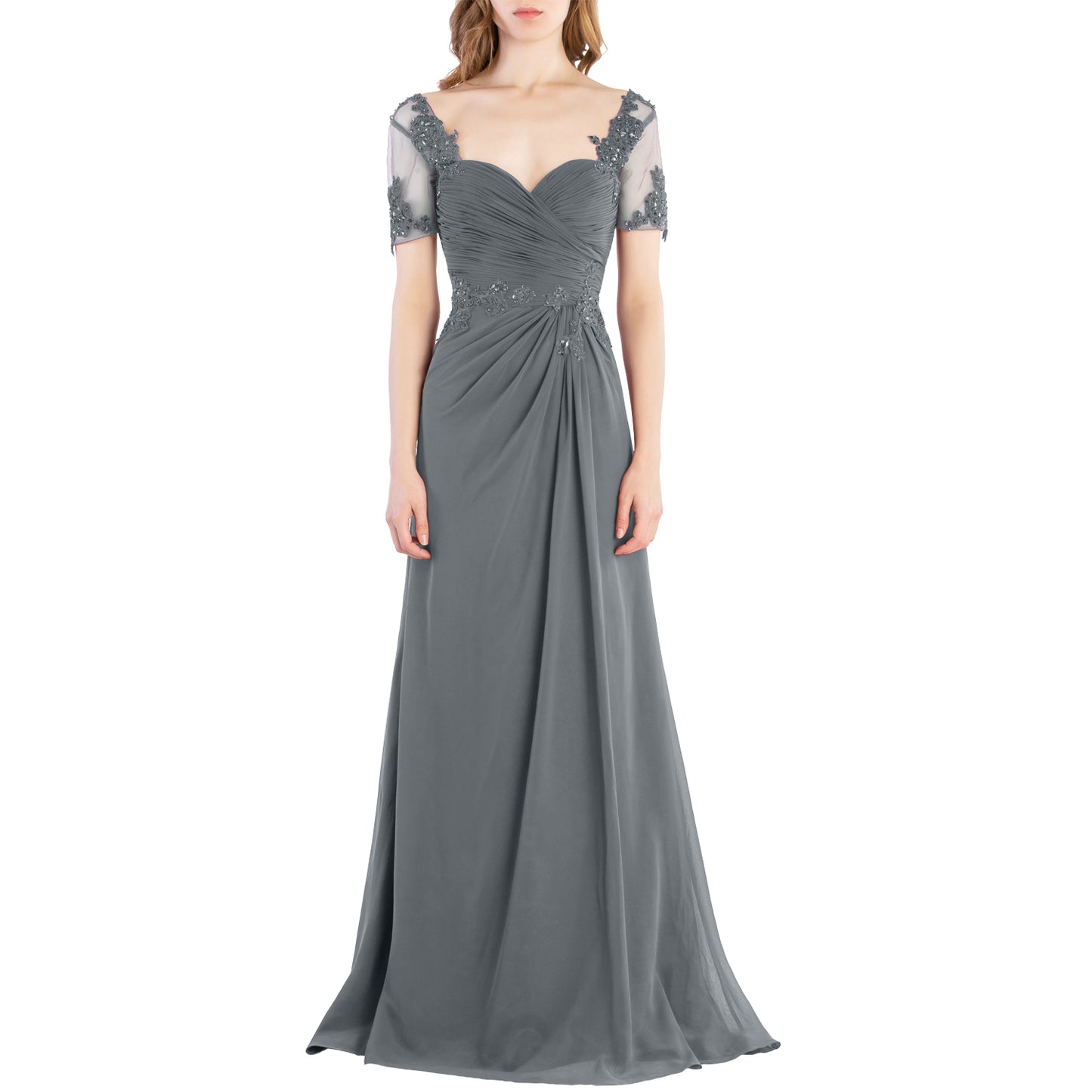 MACloth Women Vintage Short Sleeves Long Wedding Mother Bride Bridesmaid Dresses