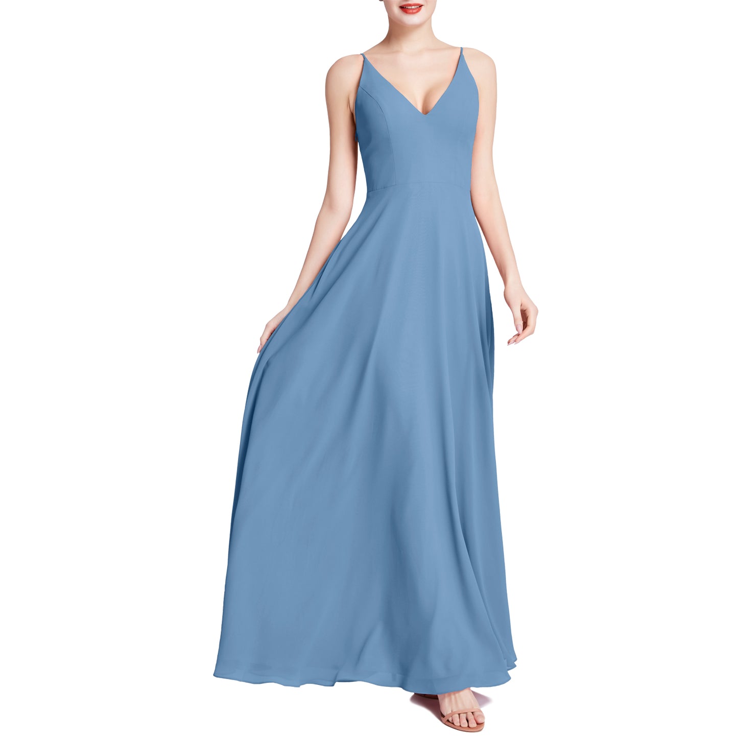 MACloth Mujeres Cuello en V Maxi Boda Fiesta Dama de Honor Vestidos Vestido de Noche