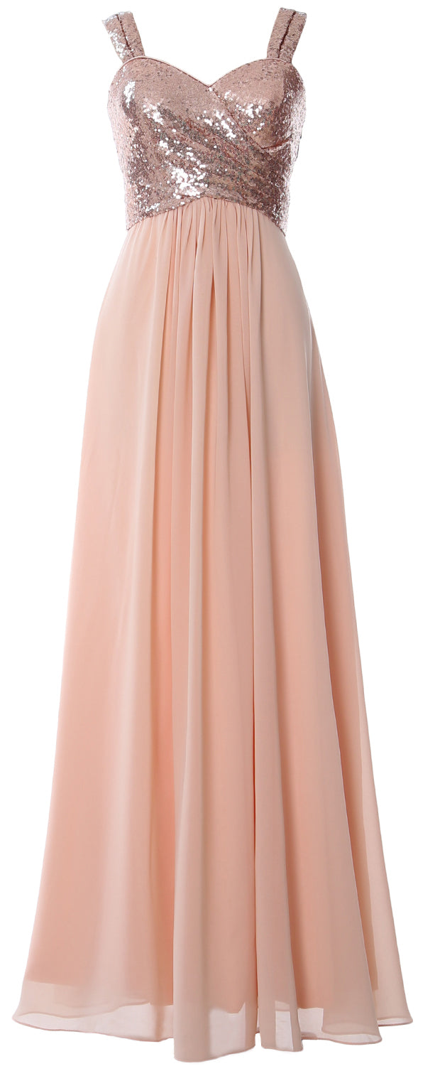 MACloth Women Sequin Chiffon Long Bridesmaid Dress Cowl Back