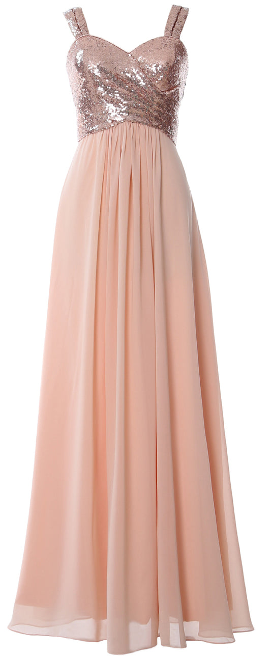 MACloth Women Sequin Chiffon Long Bridesmaid Dress Cowl Back