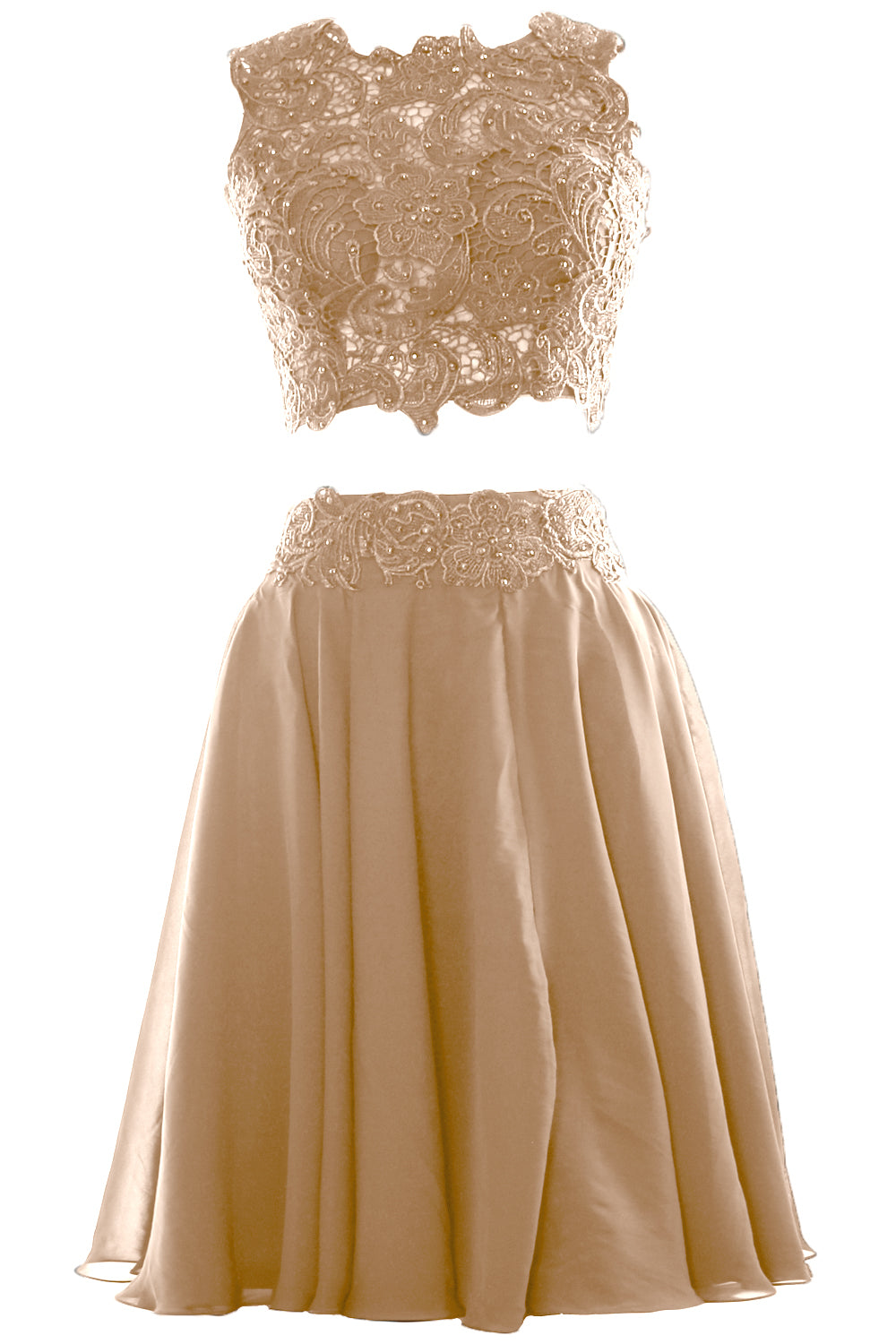 MACloth Vestido corto de gasa con encaje de dos piezas para mujer, vestido formal para fiesta de cóctel