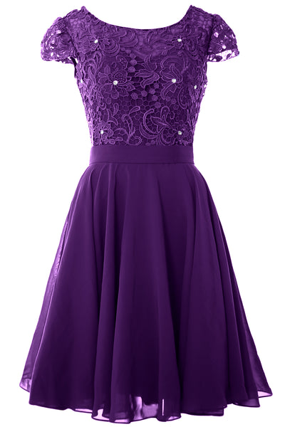 MACloth Women Short Cap Sleeve Lace Wedding Bridesmaid Mother Dresses Homecoming