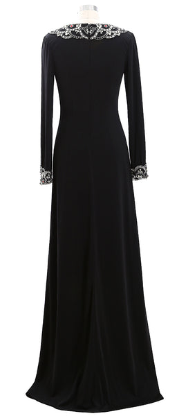 MACloth Women Long Sleeves V Neck Evening Gown Jersey Mother of the Bride Dress
