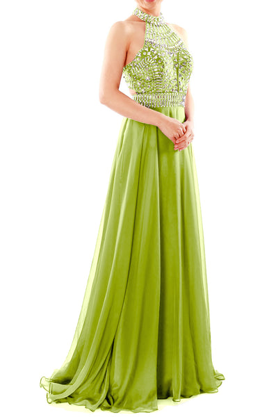 MACloth Women Halter High Neck Sleeveless Long Prom Party Dress Evening Gown