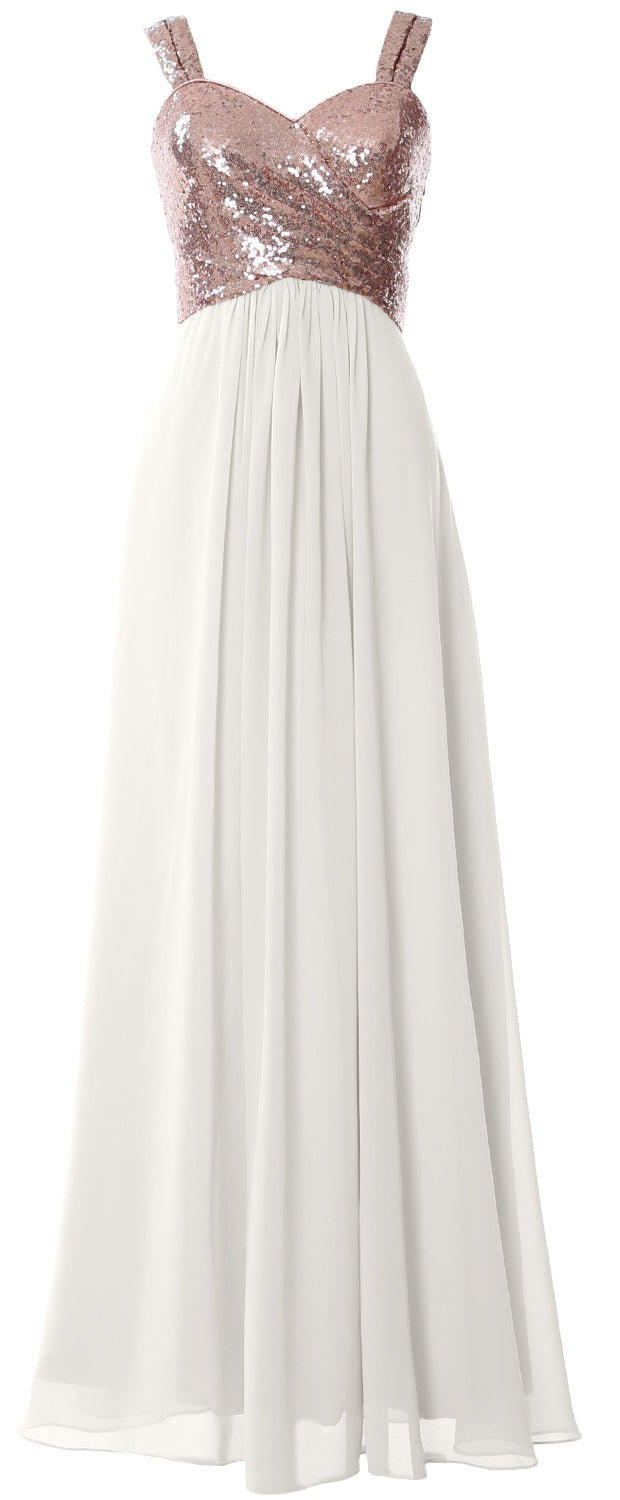 MACloth Women Sequin Chiffon Long Bridesmaid Dress Cowl Back