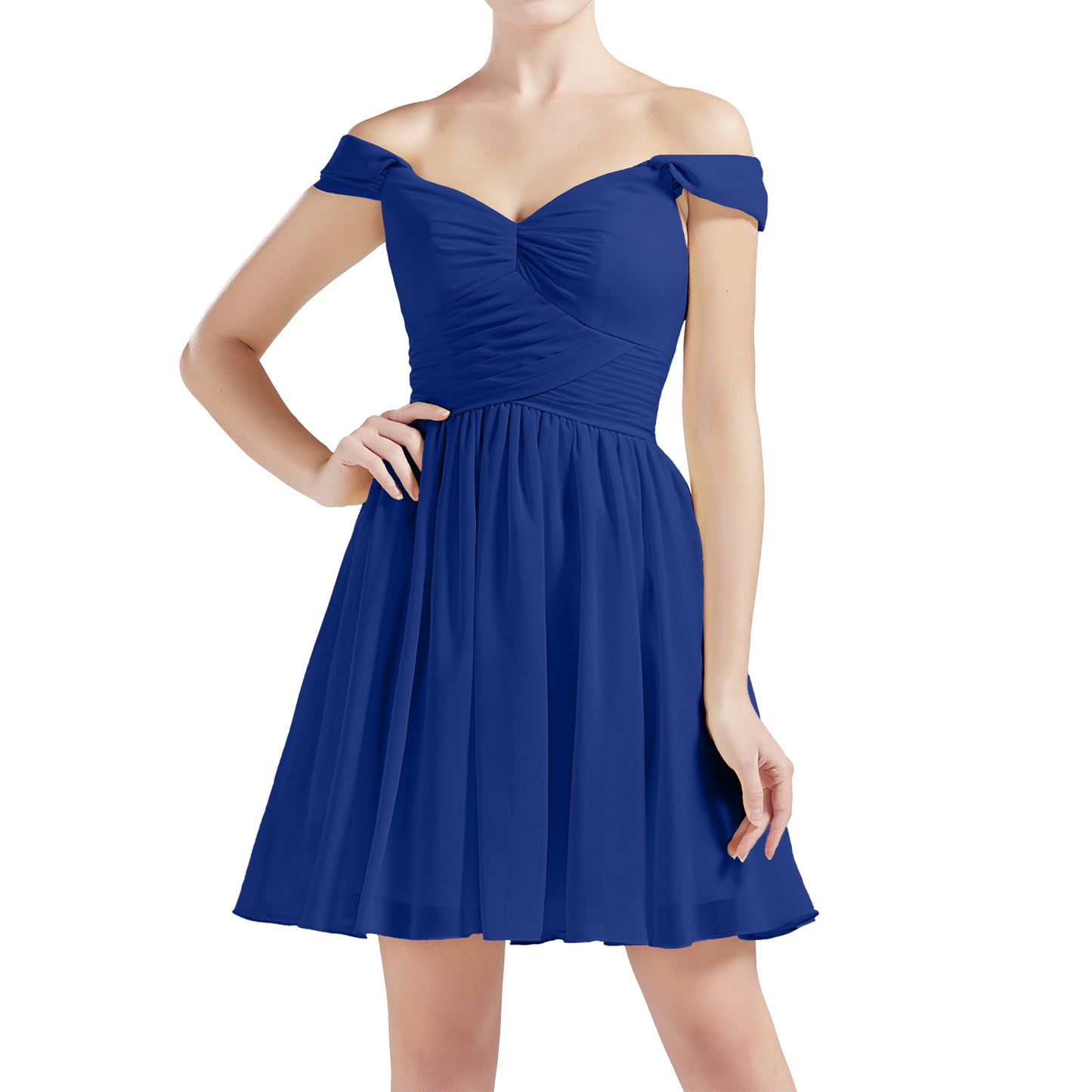 MACloth Damen Schulterfrei Kurze Chiffon Brautjungfernkleider Hochzeit Party BD MoH