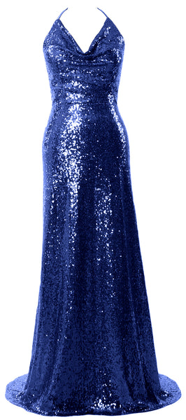MACloth Women Halter Long Sequin Bridesmaid Dresses Party Evening Gown Maxi