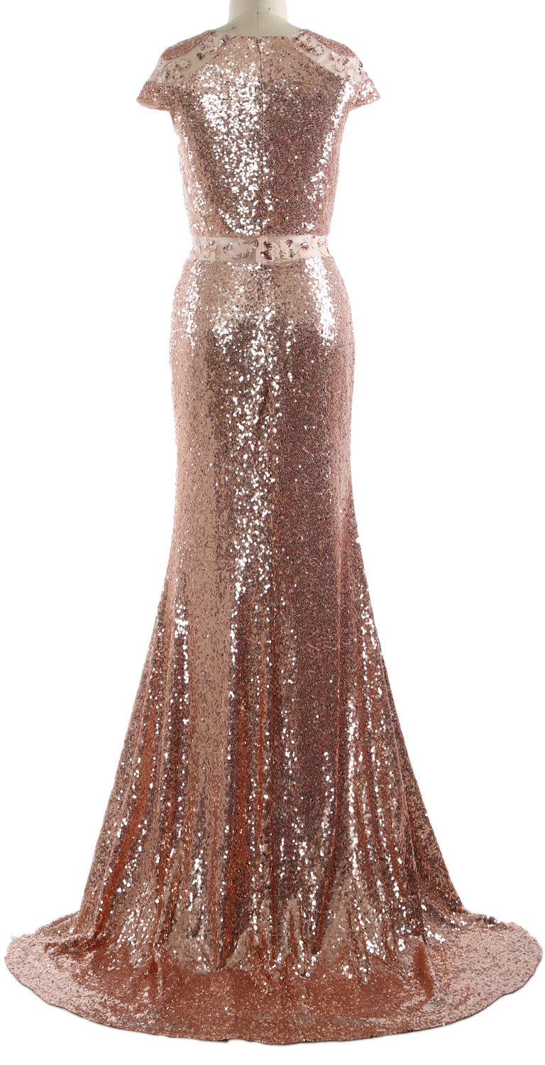 MACloth Damen Abendkleid Meerjungfrau Flügelärmel Pailletten Formelle Kleider