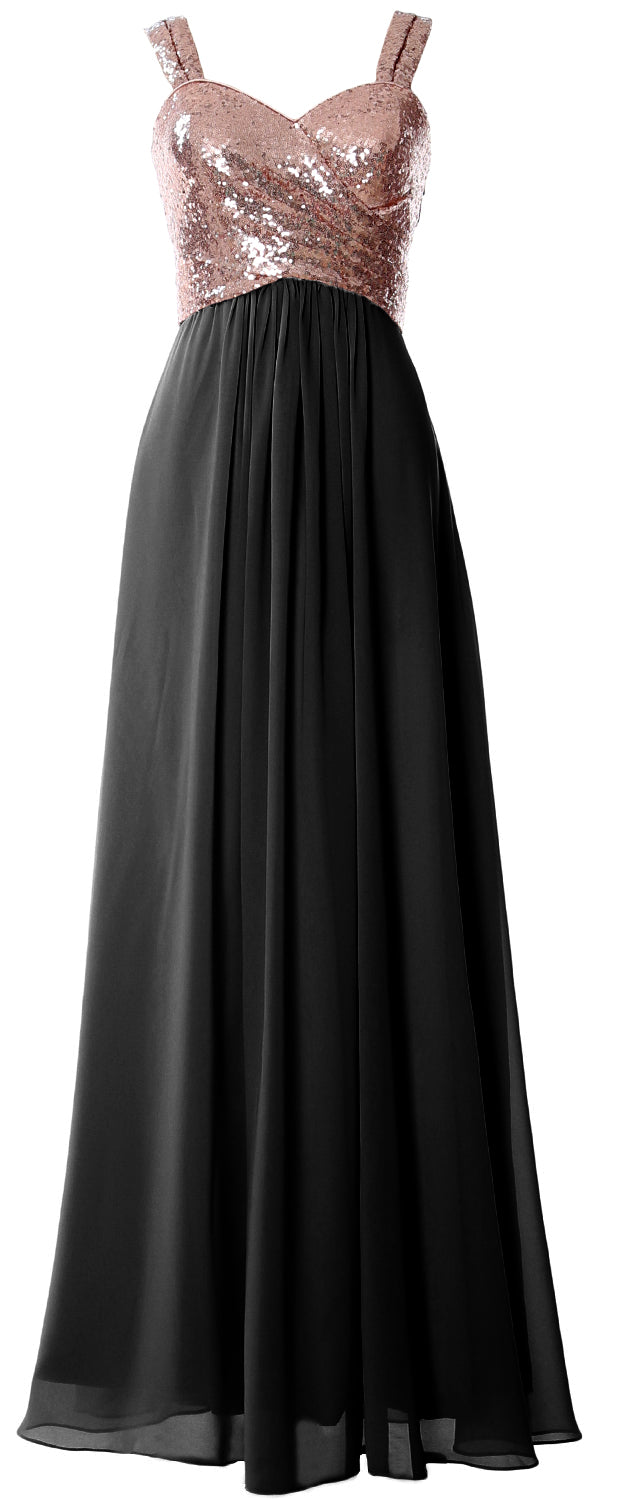 MACloth Women Sequin Chiffon Long Bridesmaid Dress Cowl Back