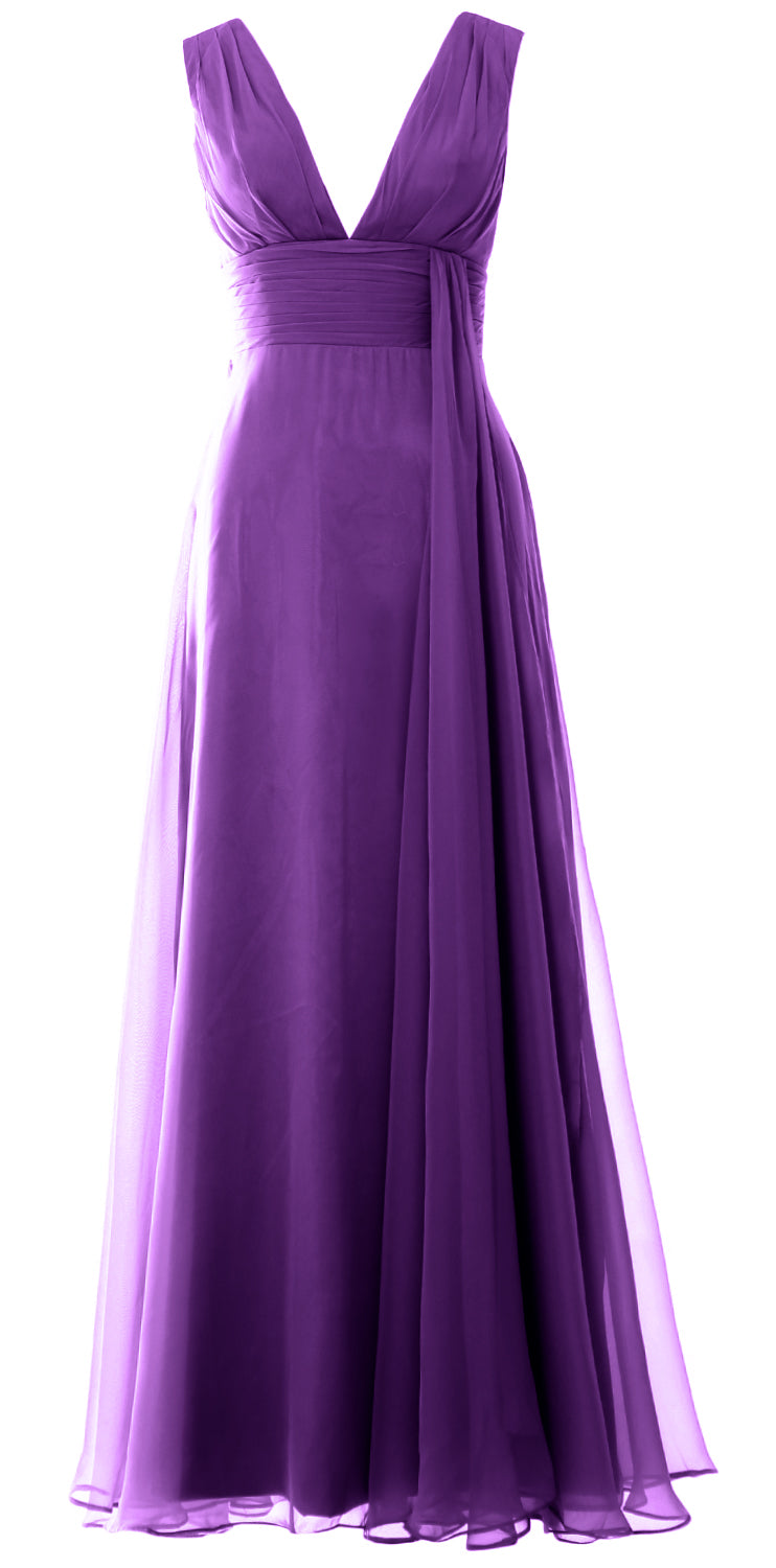 MACloth Women V Neck Long Chiffon Wedding Party Guest Bridesmaid Dress Prom Gown